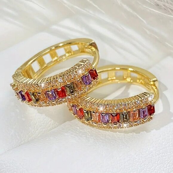 Colorful Huggie Hoop Earrings #1454 - Picture 5 of 7